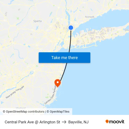 Central Park Ave @ Arlington St to Bayville, NJ map