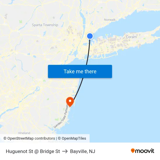 Huguenot St @ Bridge St to Bayville, NJ map