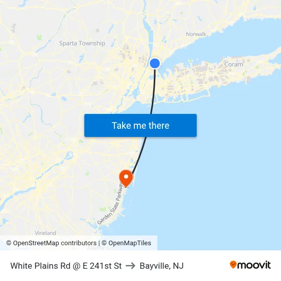 White Plains Rd @ E 241st St to Bayville, NJ map