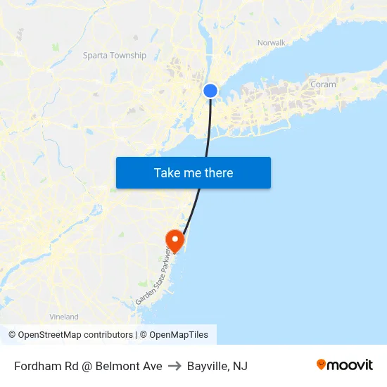 Fordham Rd @ Belmont Ave to Bayville, NJ map