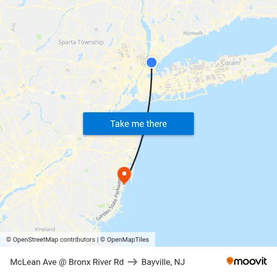 McLean Ave @ Bronx River Rd to Bayville, NJ map