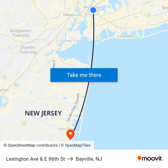 Lexington Ave & E 86th St to Bayville, NJ map