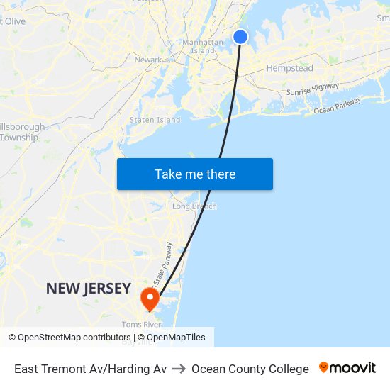 East Tremont Av/Harding Av to Ocean County College map