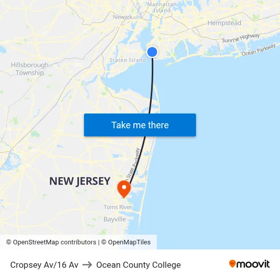Cropsey Av/16 Av to Ocean County College map