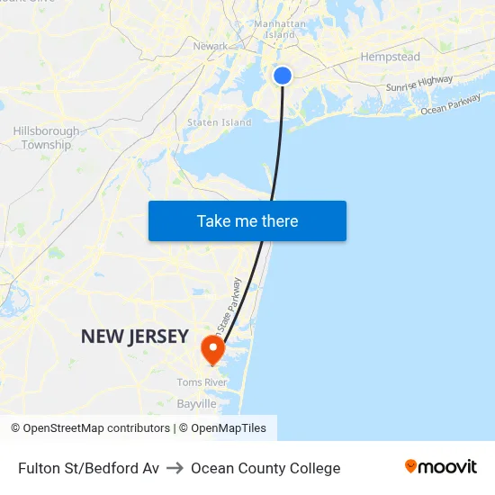 Fulton St/Bedford Av to Ocean County College map