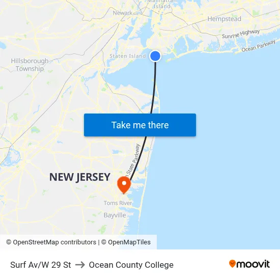 Surf Av/W 29 St to Ocean County College map