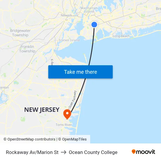 Rockaway Av/Marion St to Ocean County College map