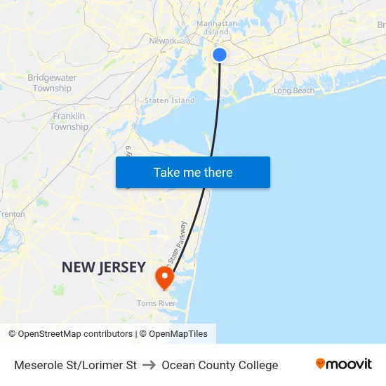 Meserole St/Lorimer St to Ocean County College map
