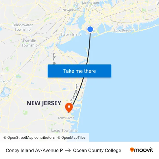 Coney Island Av/Avenue P to Ocean County College map