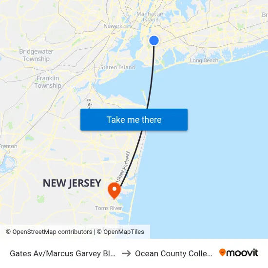 Gates Av/Marcus Garvey Blvd to Ocean County College map