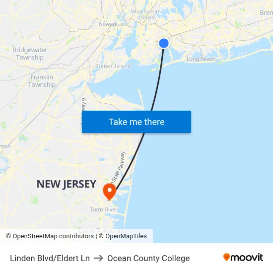 Linden Blvd/Eldert Ln to Ocean County College map