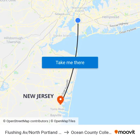 Flushing Av/North Portland Av to Ocean County College map