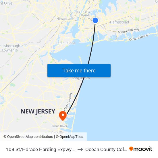 108 St/Horace Harding Expwy North to Ocean County College map