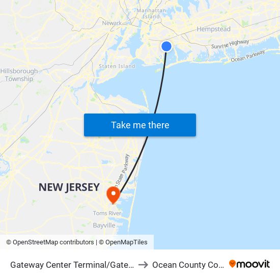 Gateway Center Terminal/Gateway Dr to Ocean County College map