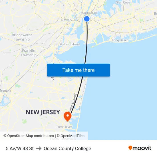 5 Av/W 48 St to Ocean County College map