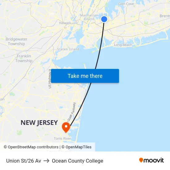 Union St/26 Av to Ocean County College map
