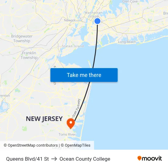Queens Blvd/41 St to Ocean County College map
