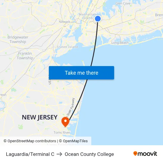 Laguardia/Terminal C to Ocean County College map