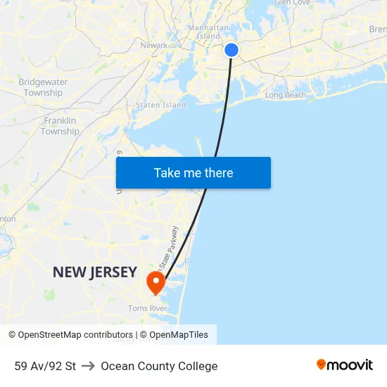 59 Av/92 St to Ocean County College map