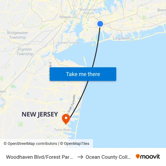 Woodhaven Blvd/Forest Park Dr to Ocean County College map