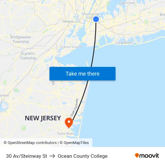 30 Av/Steinway St to Ocean County College map