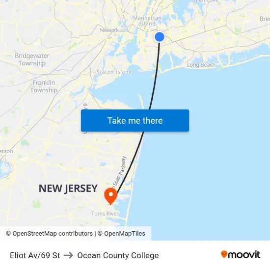 Eliot Av/69 St to Ocean County College map