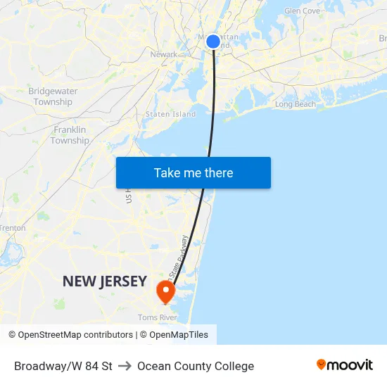 Broadway/W 84 St to Ocean County College map