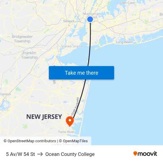 5 Av/W 54 St to Ocean County College map