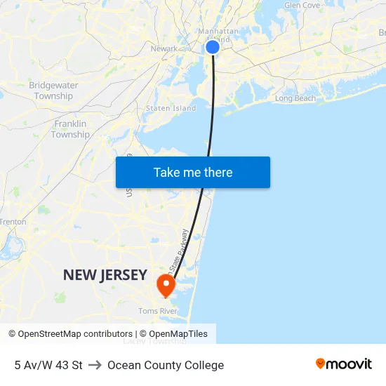5 Av/W 43 St to Ocean County College map