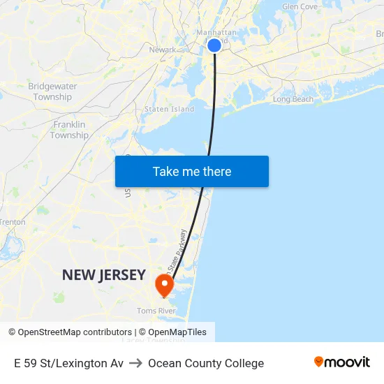 E 59 St/Lexington Av to Ocean County College map