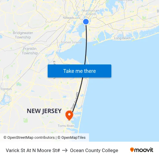 Varick St At N Moore St# to Ocean County College map