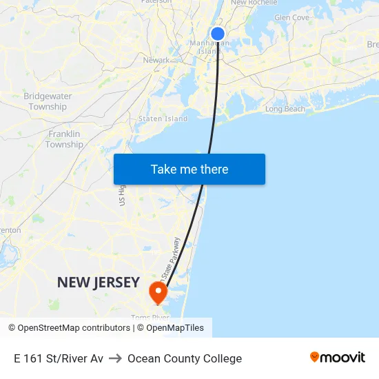 E 161 St/River Av to Ocean County College map