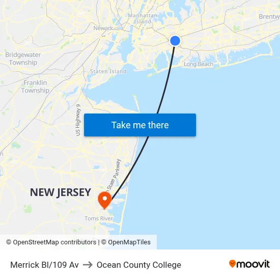 Merrick Bl/109 Av to Ocean County College map