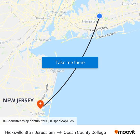 Hicksville Sta / Jerusalem to Ocean County College map
