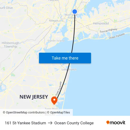 161 St-Yankee Stadium to Ocean County College map