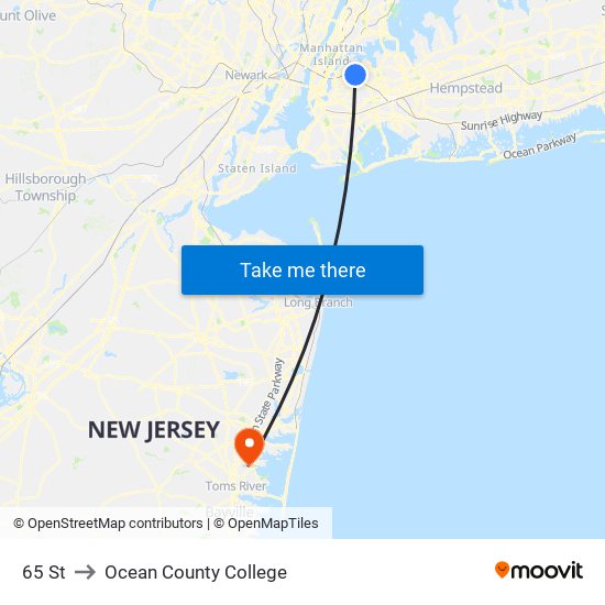 65 St to Ocean County College map