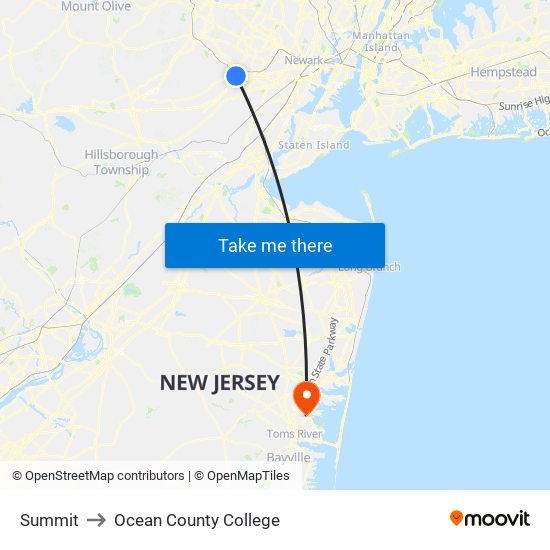 Summit to Ocean County College map