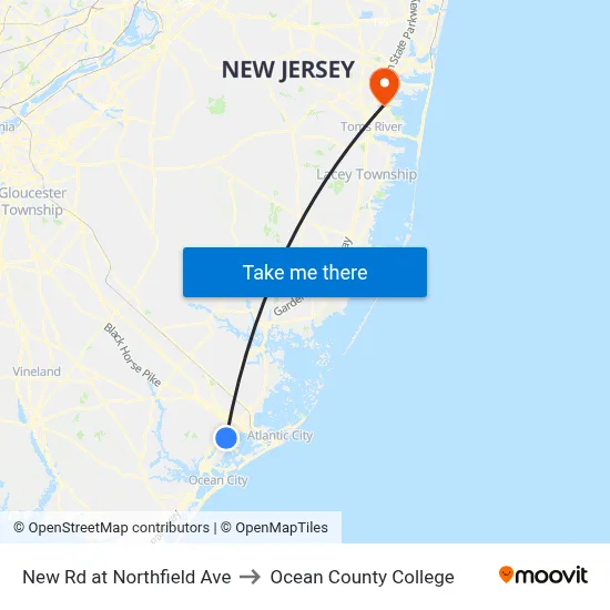 New Rd at Northfield Ave to Ocean County College map