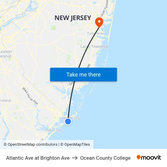 Atlantic Ave at Brighton Ave to Ocean County College map