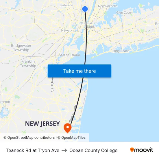 Teaneck Rd at Tryon Ave to Ocean County College map