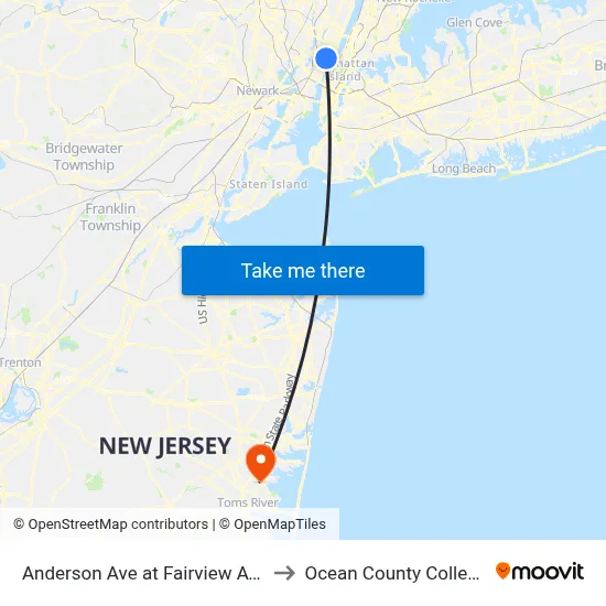 Anderson Ave at Fairview Ave to Ocean County College map
