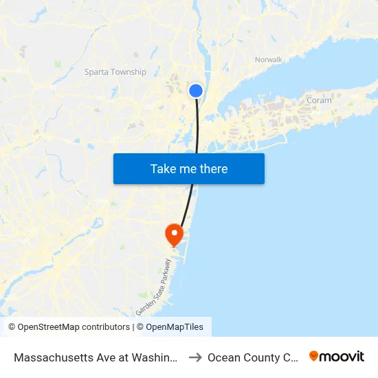 Massachusetts Ave at Washington Ave to Ocean County College map
