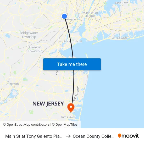 Main St at Tony Galento Plaza to Ocean County College map