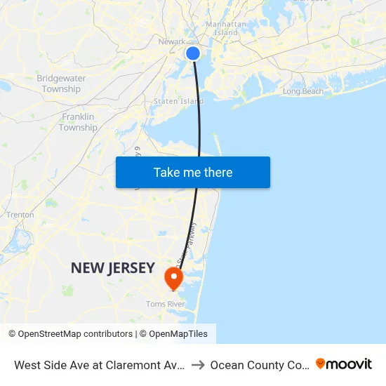 West Side Ave at Claremont Ave - Hblr to Ocean County College map
