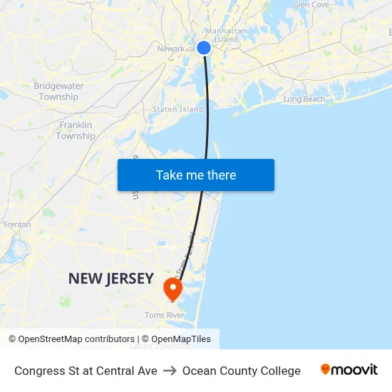 Congress St at Central Ave to Ocean County College map