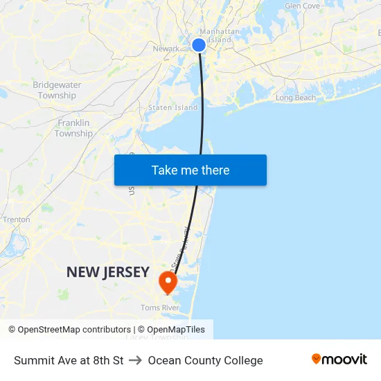 Summit Ave at 8th St to Ocean County College map