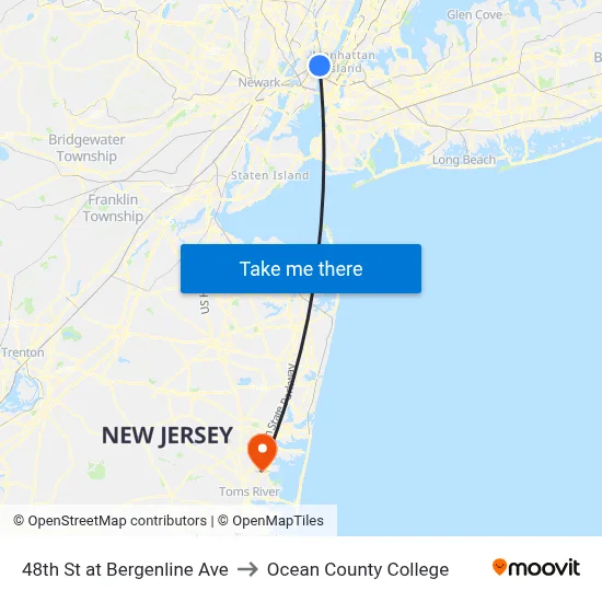 48th St at Bergenline Ave to Ocean County College map