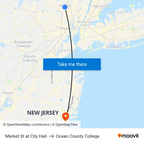 Market St at City Hall to Ocean County College map