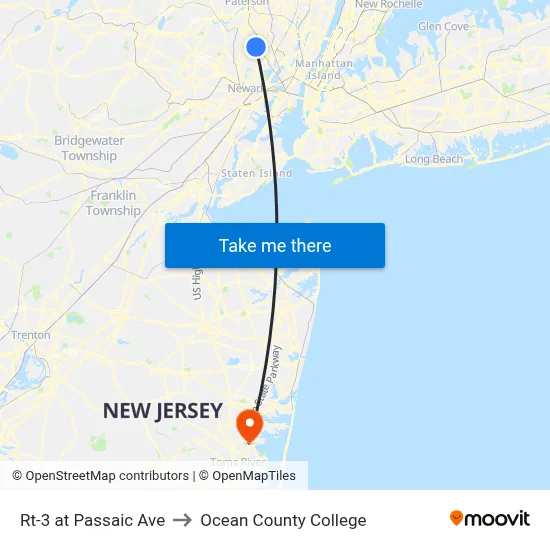 Rt-3 at Passaic Ave to Ocean County College map