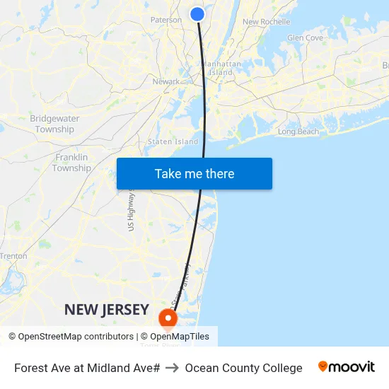 Forest Ave at Midland Ave# to Ocean County College map